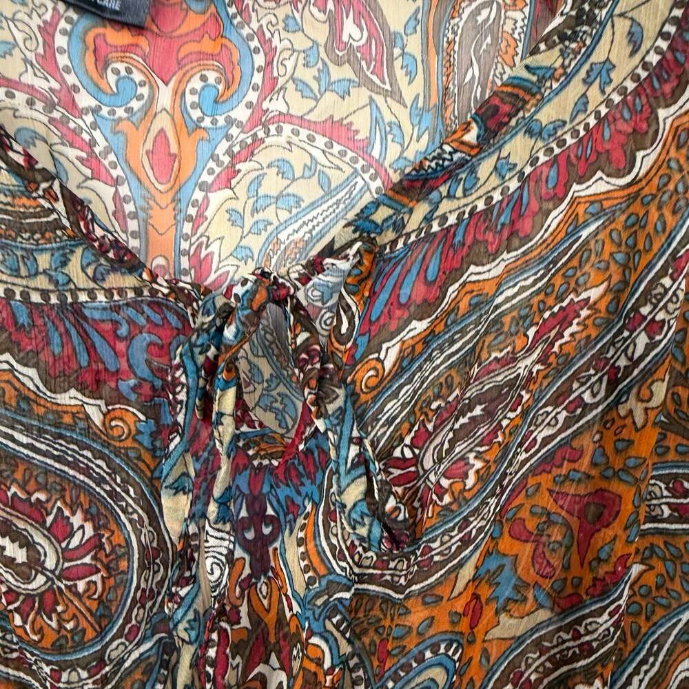 rue21 Sheer Paisley Print Flutter Sleeve Tie Front Blouse Size M - Picture 3 of 7